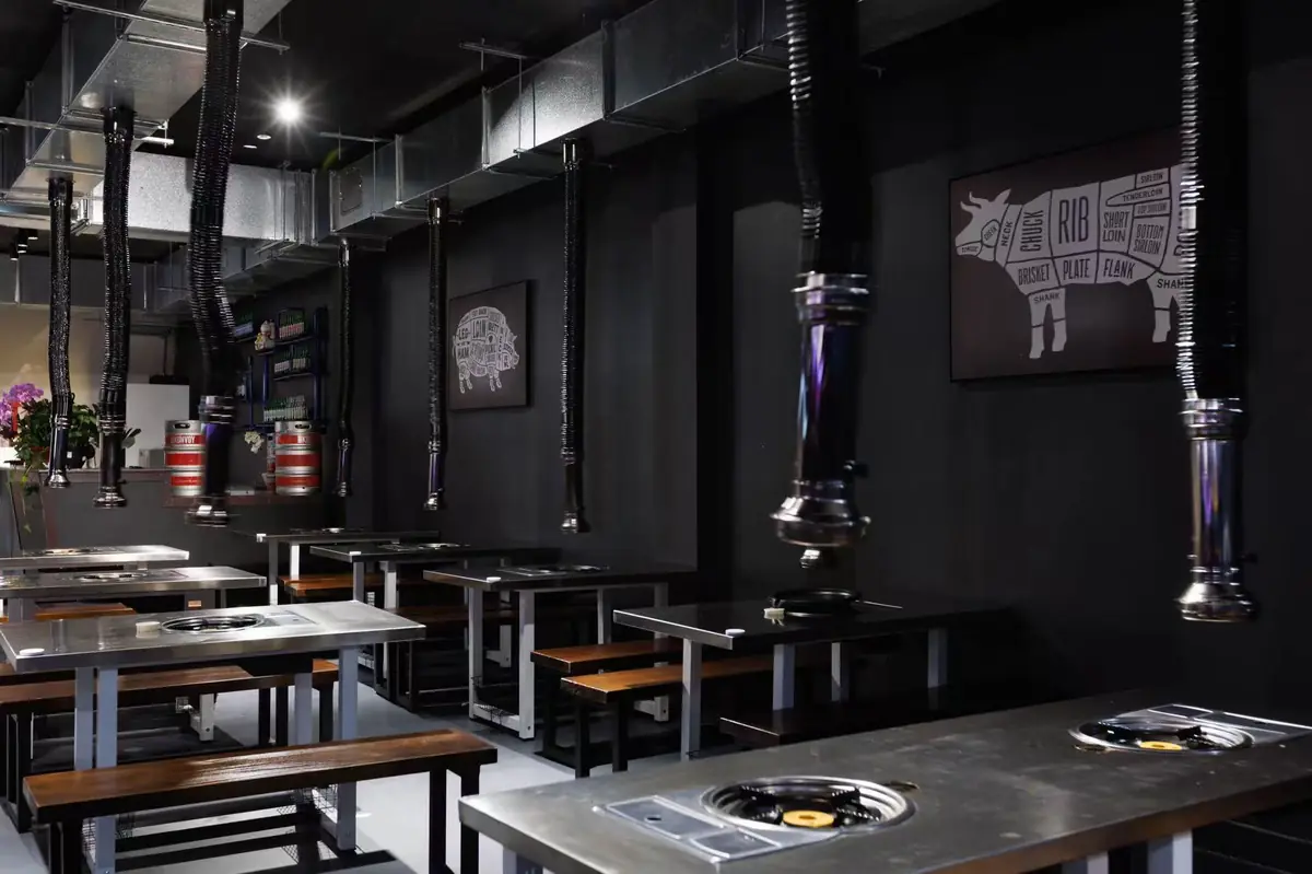 Korean barbecue cooking on a tabletop grill at GOGI Geelong